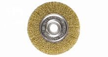 щетка для ушм, 150 мм, посадка 32 мм, плоская, латунир. витая проволока// matrix, купить metabo, купить husqvarna, купить bosch, купить makita, купить hitachi, купить hikoki, купить oregon, купить stihl