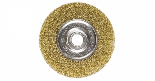 щетка для ушм, 150 мм, посадка 32 мм, плоская, латунир. витая проволока// matrix, купить metabo, купить husqvarna, купить bosch, купить makita, купить hitachi, купить hikoki, купить oregon, купить stihl