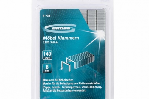 скобы, 8 мм, для мебельного степлера, усиленные, тип 140, 1250 шт.// gross, купить metabo, купить husqvarna, купить bosch, купить makita, купить hitachi, купить hikoki, купить oregon, купить stihl