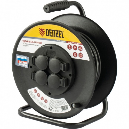 удлинитель силовой на стальной катушке, кг 3х1,5 мм, 30м, 4 розетки, 16а, тип ухз-16// denzel, купить metabo, купить husqvarna, купить bosch, купить makita, купить hitachi, купить hikoki, купить oregon, купить stihl