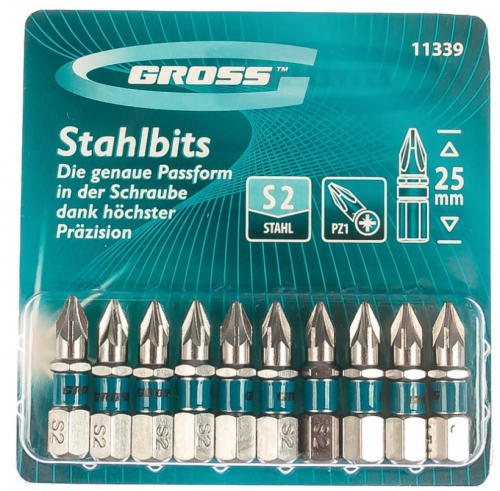 набор бит pz1х25, сталь s2, 10 шт.// gross, купить metabo, купить husqvarna, купить bosch, купить makita, купить hitachi, купить hikoki, купить oregon, купить stihl
