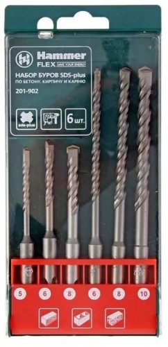 набор буров hammer flex 201-902 dr  sds+ набор no2 5/6/8 x 110, 6/8/10 x 160, 6шт.  , купить metabo, купить husqvarna, купить bosch, купить makita, купить hitachi, купить hikoki, купить oregon, купить stihl