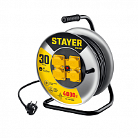 stayer  pro-325, кг, 3 х 2.5 мм2, 30 м, 4000 вт, ip44, силовой удлинитель на стальной катушке (55076, купить metabo, купить husqvarna, купить bosch, купить makita, купить hitachi, купить hikoki, купить oregon, купить stihl